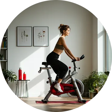 młoda kobieta ćwiczy na rowerku stacjonarnym
