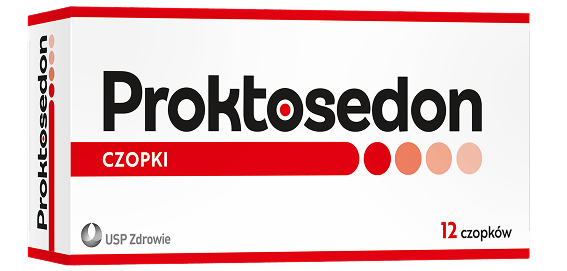 Proktosedon czopki na hemoroidy - zdjęcie opakowania zwróconego w lewo